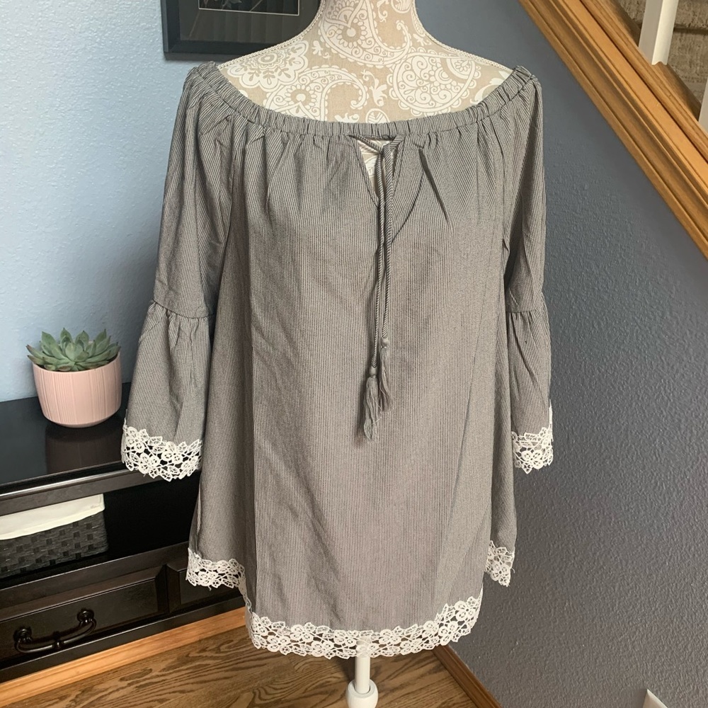 Crescent Striped Tunic w/ bell sleeves NWT